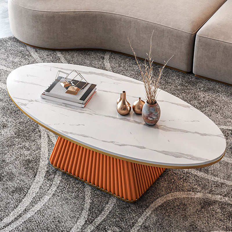 Glam Metal and Slate Cocktail Table Pedestal Coffee Table for Living Room 52"L x 28"W x 18"H Orange White Clearhalo 'Coffee & Accent Tables' 'Coffee Tables' 'coffee_tables' 'furn' 'furn_coffee_tables' 'Furniture' 'Living Room Furniture' 5219102