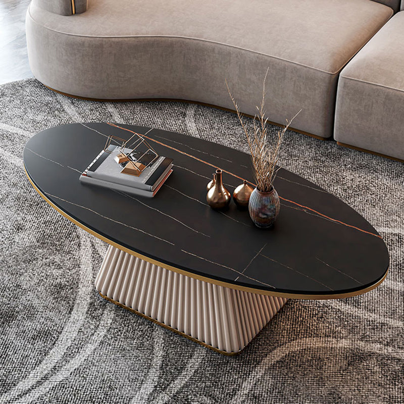 Glam Metal and Slate Cocktail Table Pedestal Coffee Table for Living Room 52"L x 28"W x 18"H White Black Gold Clearhalo 'Coffee & Accent Tables' 'Coffee Tables' 'coffee_tables' 'furn' 'furn_coffee_tables' 'Furniture' 'Living Room Furniture' 5219103