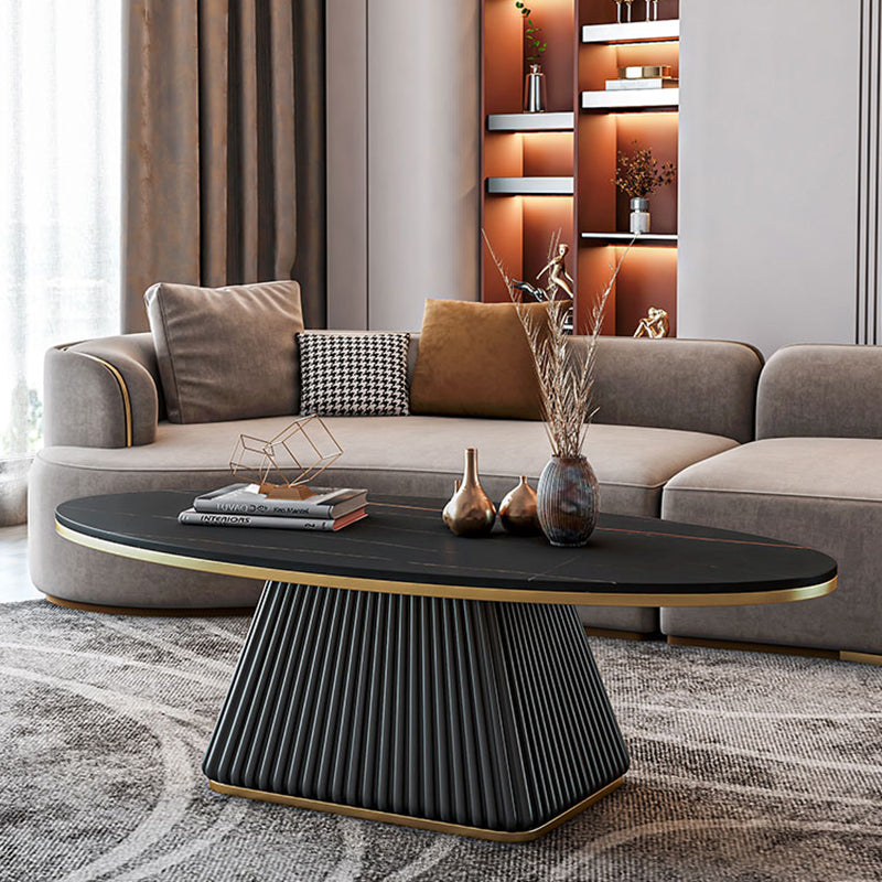 Glam Metal and Slate Cocktail Table Pedestal Coffee Table for Living Room 52"L x 28"W x 18"H Black Black Gold Clearhalo 'Coffee & Accent Tables' 'Coffee Tables' 'coffee_tables' 'furn' 'furn_coffee_tables' 'Furniture' 'Living Room Furniture' 5219104