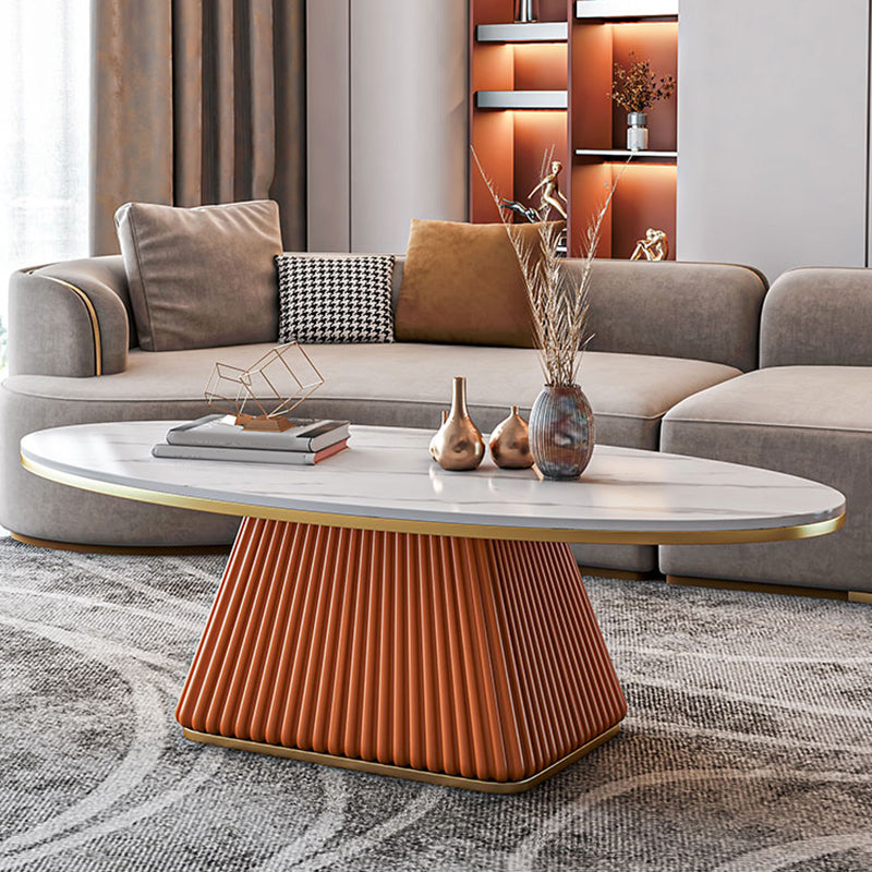 Glam Metal and Slate Cocktail Table Pedestal Coffee Table for Living Room 47"L x 24"W x 18"H Orange White Clearhalo 'Coffee & Accent Tables' 'Coffee Tables' 'coffee_tables' 'furn' 'furn_coffee_tables' 'Furniture' 'Living Room Furniture' 5219105