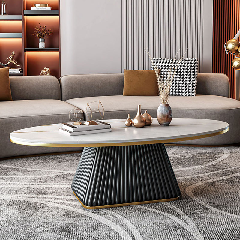 Glam Metal and Slate Cocktail Table Pedestal Coffee Table for Living Room Black White Gold Clearhalo 'Coffee & Accent Tables' 'Coffee Tables' 'coffee_tables' 'furn' 'furn_coffee_tables' 'Furniture' 'Living Room Furniture' 5219106