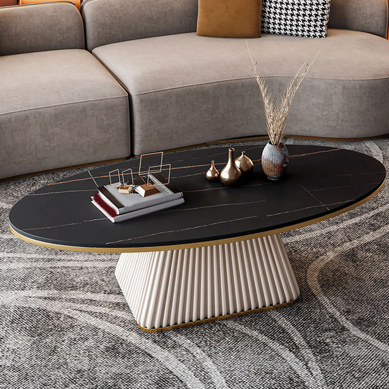 Glam Metal and Slate Cocktail Table Pedestal Coffee Table for Living Room 47"L x 24"W x 18"H White Black Gold Clearhalo 'Coffee & Accent Tables' 'Coffee Tables' 'coffee_tables' 'furn' 'furn_coffee_tables' 'Furniture' 'Living Room Furniture' 5219107