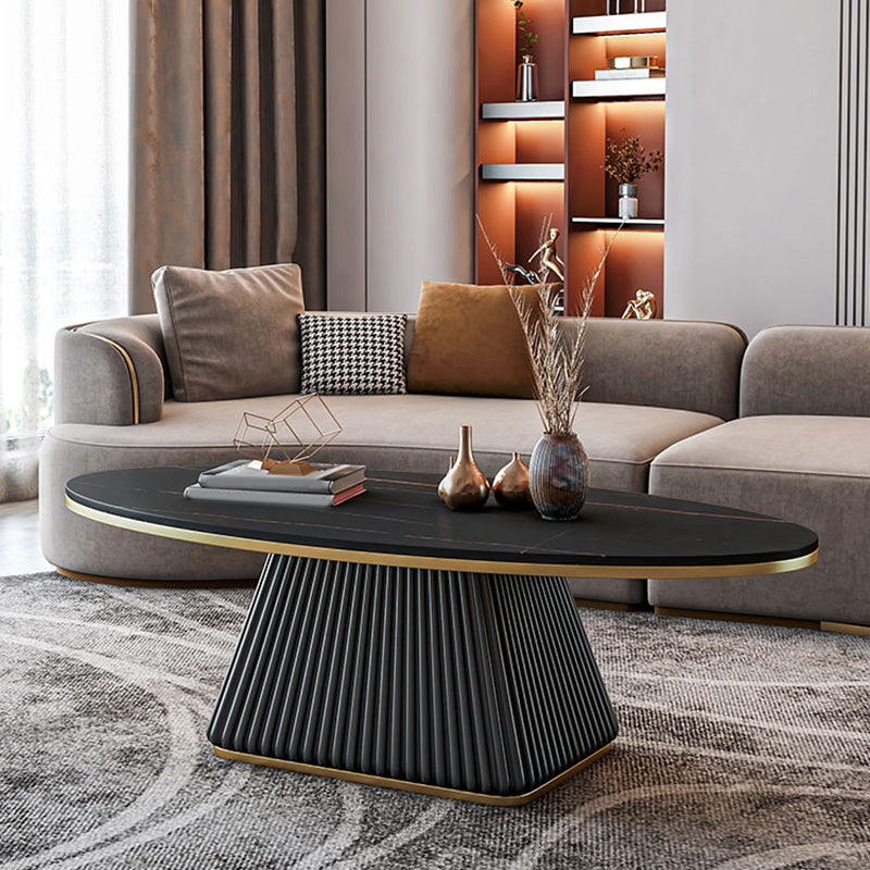 Glam Metal and Slate Cocktail Table Pedestal Coffee Table for Living Room 47"L x 24"W x 18"H Black Black Gold Clearhalo 'Coffee & Accent Tables' 'Coffee Tables' 'coffee_tables' 'furn' 'furn_coffee_tables' 'Furniture' 'Living Room Furniture' 5219108