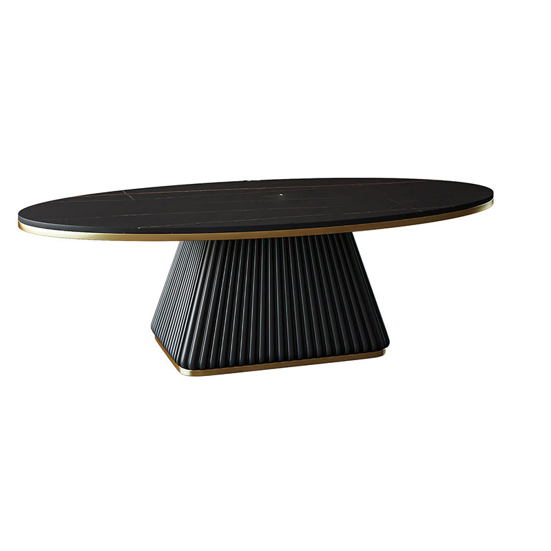 Glam Metal and Slate Cocktail Table Pedestal Coffee Table for Living Room 39.5"L x 24"W x 18"H Black Black Gold Clearhalo 'Coffee & Accent Tables' 'Coffee Tables' 'coffee_tables' 'furn' 'furn_coffee_tables' 'Furniture' 'Living Room Furniture' 5219109