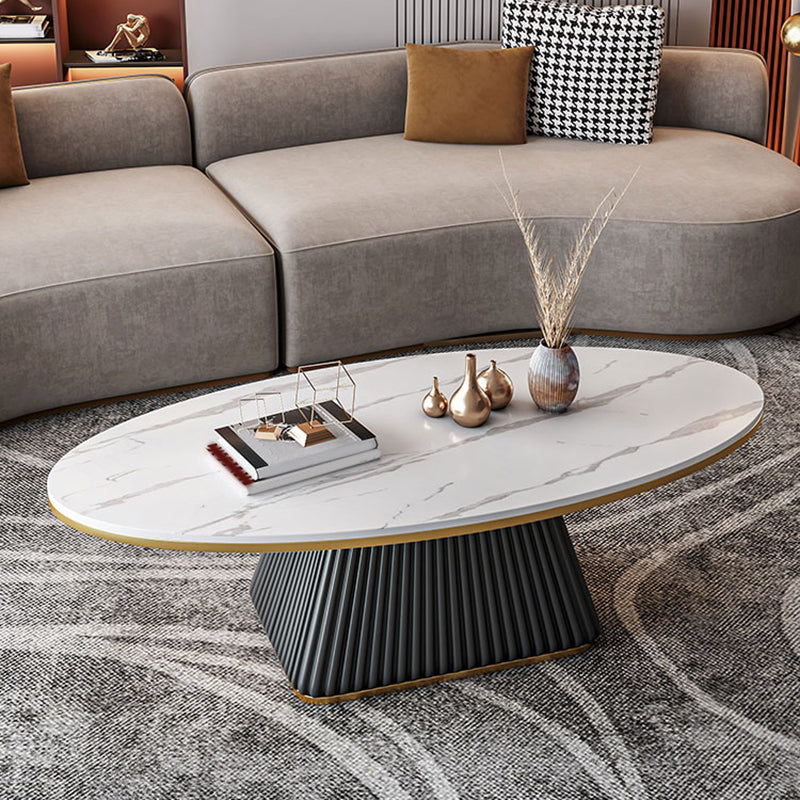 Glam Metal and Slate Cocktail Table Pedestal Coffee Table for Living Room Black White Clearhalo 'Coffee & Accent Tables' 'Coffee Tables' 'coffee_tables' 'furn' 'furn_coffee_tables' 'Furniture' 'Living Room Furniture' 5219110