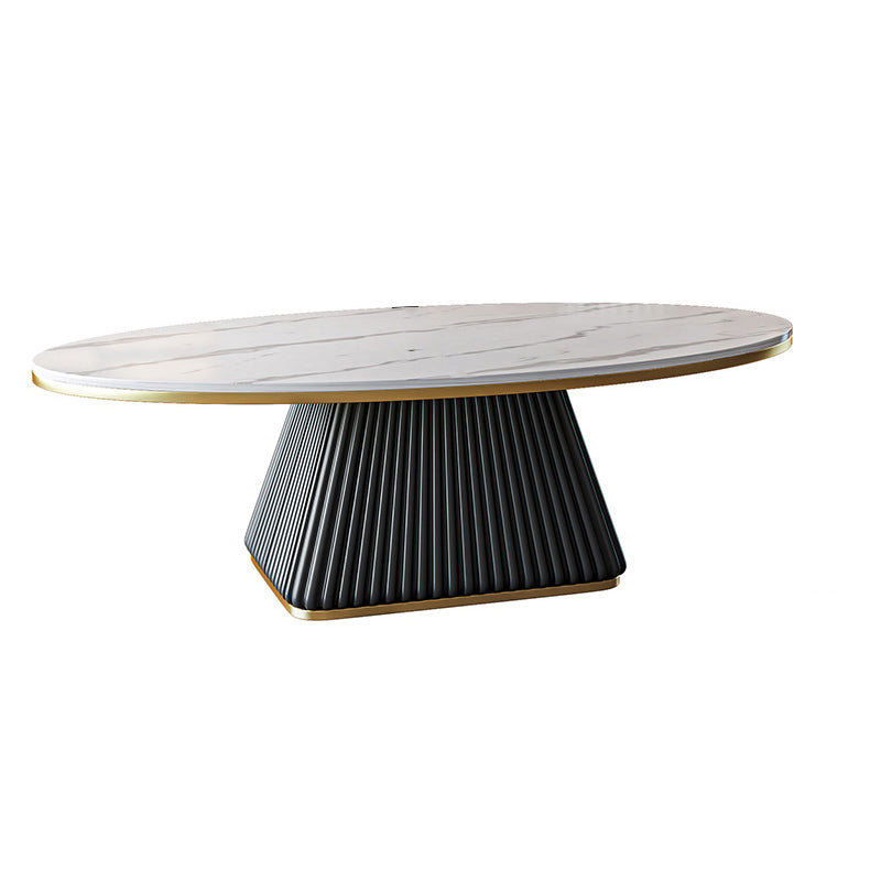 Glam Metal and Slate Cocktail Table Pedestal Coffee Table for Living Room 39.5"L x 24"W x 18"H Black White Clearhalo 'Coffee & Accent Tables' 'Coffee Tables' 'coffee_tables' 'furn' 'furn_coffee_tables' 'Furniture' 'Living Room Furniture' 5219112