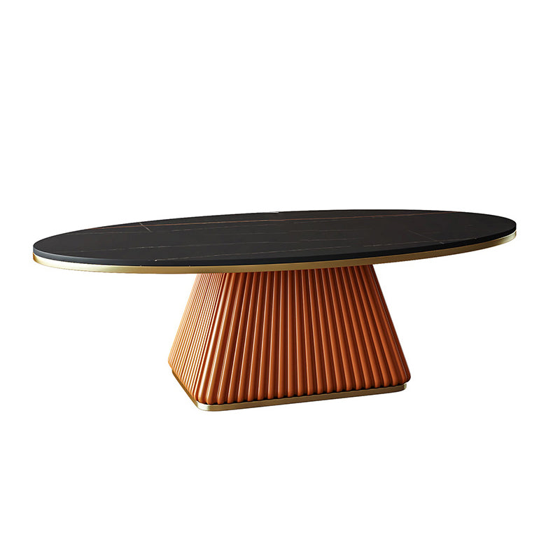 Glam Metal and Slate Cocktail Table Pedestal Coffee Table for Living Room 39.5"L x 24"W x 18"H Orange Black Gold Clearhalo 'Coffee & Accent Tables' 'Coffee Tables' 'coffee_tables' 'furn' 'furn_coffee_tables' 'Furniture' 'Living Room Furniture' 5219117