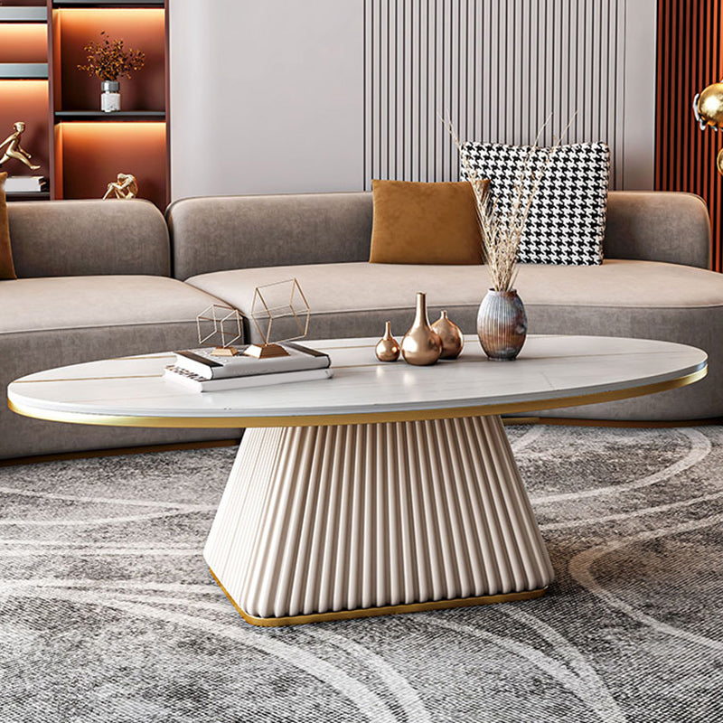 Glam Metal and Slate Cocktail Table Pedestal Coffee Table for Living Room 52"L x 28"W x 18"H White White Gold Clearhalo 'Coffee & Accent Tables' 'Coffee Tables' 'coffee_tables' 'furn' 'furn_coffee_tables' 'Furniture' 'Living Room Furniture' 5219118