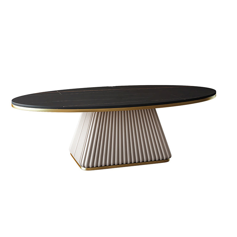 Glam Metal and Slate Cocktail Table Pedestal Coffee Table for Living Room 39.5"L x 24"W x 18"H White Black Gold Clearhalo 'Coffee & Accent Tables' 'Coffee Tables' 'coffee_tables' 'furn' 'furn_coffee_tables' 'Furniture' 'Living Room Furniture' 5219119