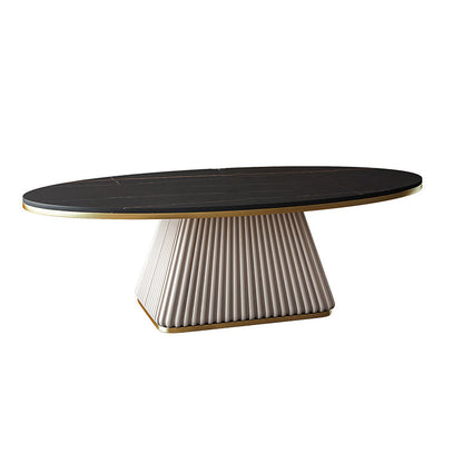 Glam Metal and Slate Cocktail Table Pedestal Coffee Table for Living Room 39.5"L x 24"W x 18"H White Black Gold Clearhalo 'Coffee & Accent Tables' 'Coffee Tables' 'coffee_tables' 'furn' 'furn_coffee_tables' 'Furniture' 'Living Room Furniture' 5219119