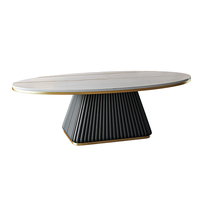 Glam Metal and Slate Cocktail Table Pedestal Coffee Table for Living Room 39.5"L x 24"W x 18"H Black White Gold Clearhalo 'Coffee & Accent Tables' 'Coffee Tables' 'coffee_tables' 'furn' 'furn_coffee_tables' 'Furniture' 'Living Room Furniture' 5219120