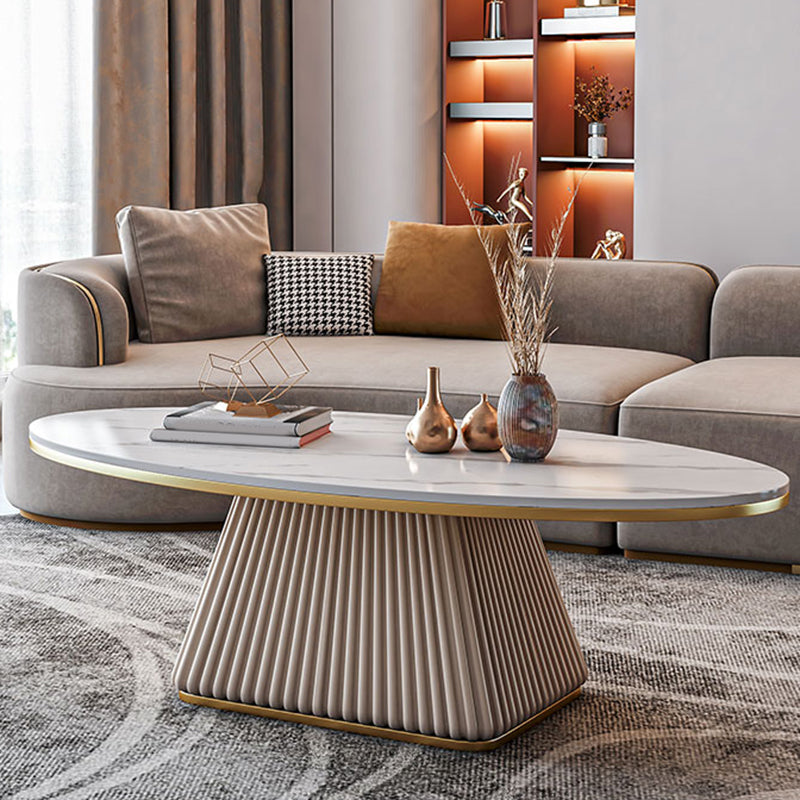 Glam Metal and Slate Cocktail Table Pedestal Coffee Table for Living Room 47"L x 24"W x 18"H White White Clearhalo 'Coffee & Accent Tables' 'Coffee Tables' 'coffee_tables' 'furn' 'furn_coffee_tables' 'Furniture' 'Living Room Furniture' 5219124