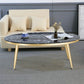 Oval Faux Marble Coffee Table 1 Single 4 Legs Cocktail Table
