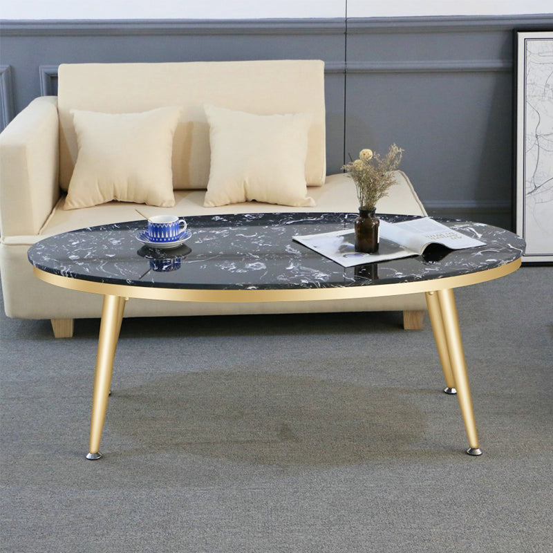 Oval Faux Marble Coffee Table 1 Single 4 Legs Cocktail Table