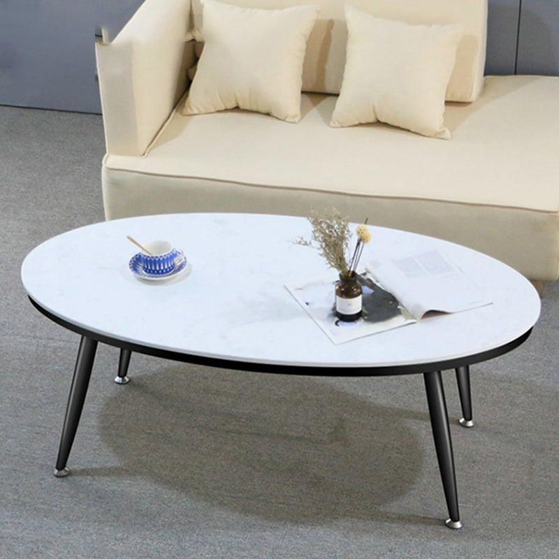 Oval Faux Marble Coffee Table 1 Single 4 Legs Cocktail Table