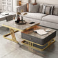 Glam Frame Couchtisch, Glas/Schiefer, quadratischer Cocktailtisch mit Schublade