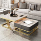 Glam Frame Couchtisch, Glas/Schiefer, quadratischer Cocktailtisch mit Schublade