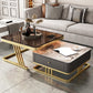 Glam Frame Couchtisch, Glas/Schiefer, quadratischer Cocktailtisch mit Schublade