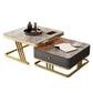 Glam Frame Couchtisch, Glas/Schiefer, quadratischer Cocktailtisch mit Schublade