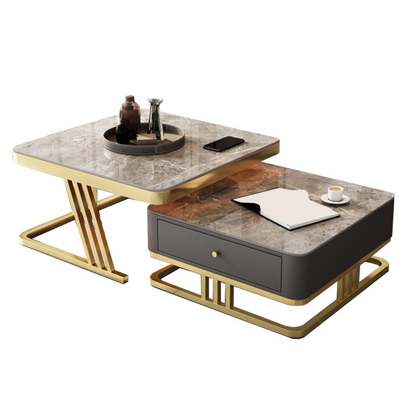 Glam Frame Couchtisch, Glas/Schiefer, quadratischer Cocktailtisch mit Schublade