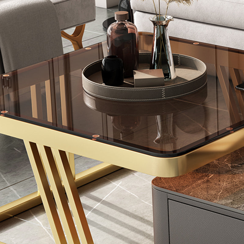 Glam Frame Couchtisch, Glas/Schiefer, quadratischer Cocktailtisch mit Schublade
