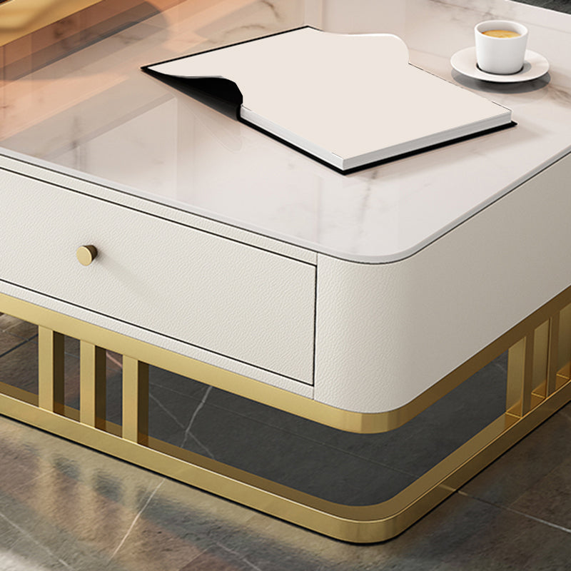 Glam Frame Couchtisch, Glas/Schiefer, quadratischer Cocktailtisch mit Schublade