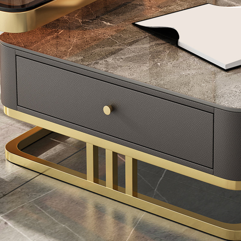 Glam Frame Couchtisch, Glas/Schiefer, quadratischer Cocktailtisch mit Schublade