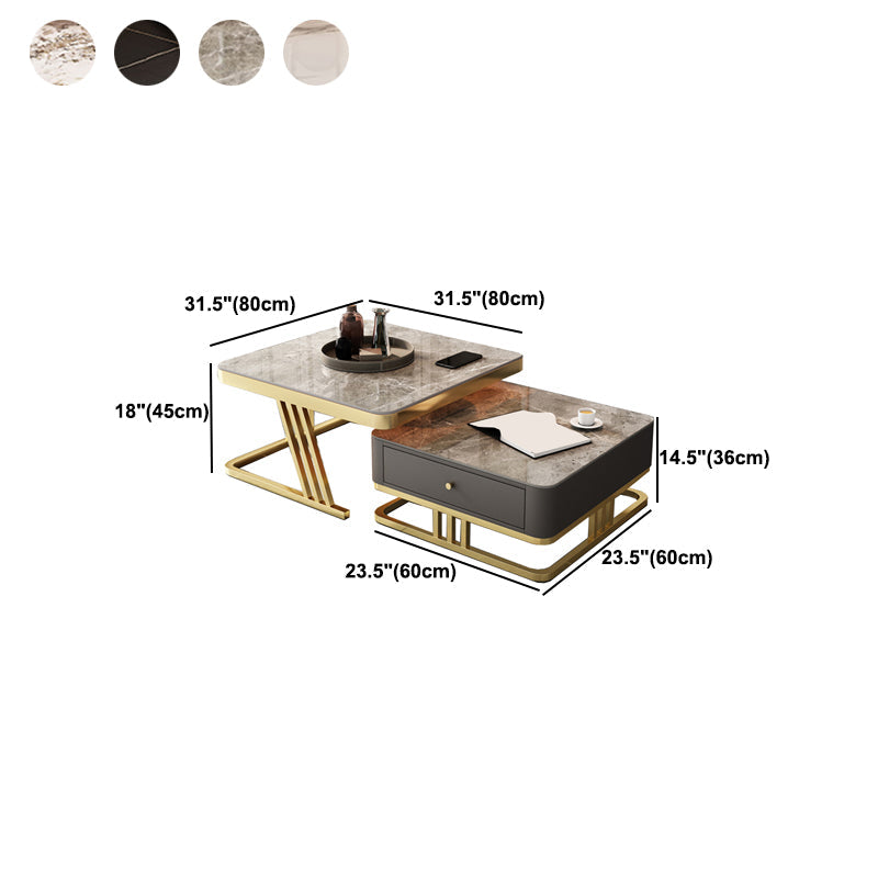 Glam Frame Couchtisch, Glas/Schiefer, quadratischer Cocktailtisch mit Schublade