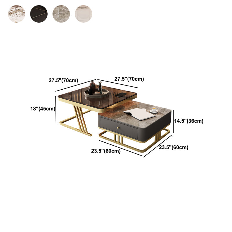 Glam Frame Couchtisch, Glas/Schiefer, quadratischer Cocktailtisch mit Schublade