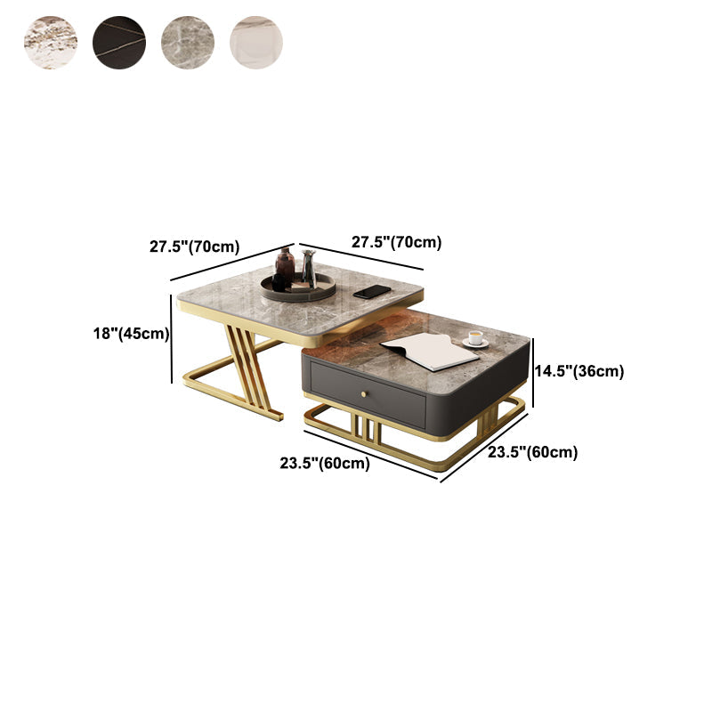 Glam Frame Couchtisch, Glas/Schiefer, quadratischer Cocktailtisch mit Schublade