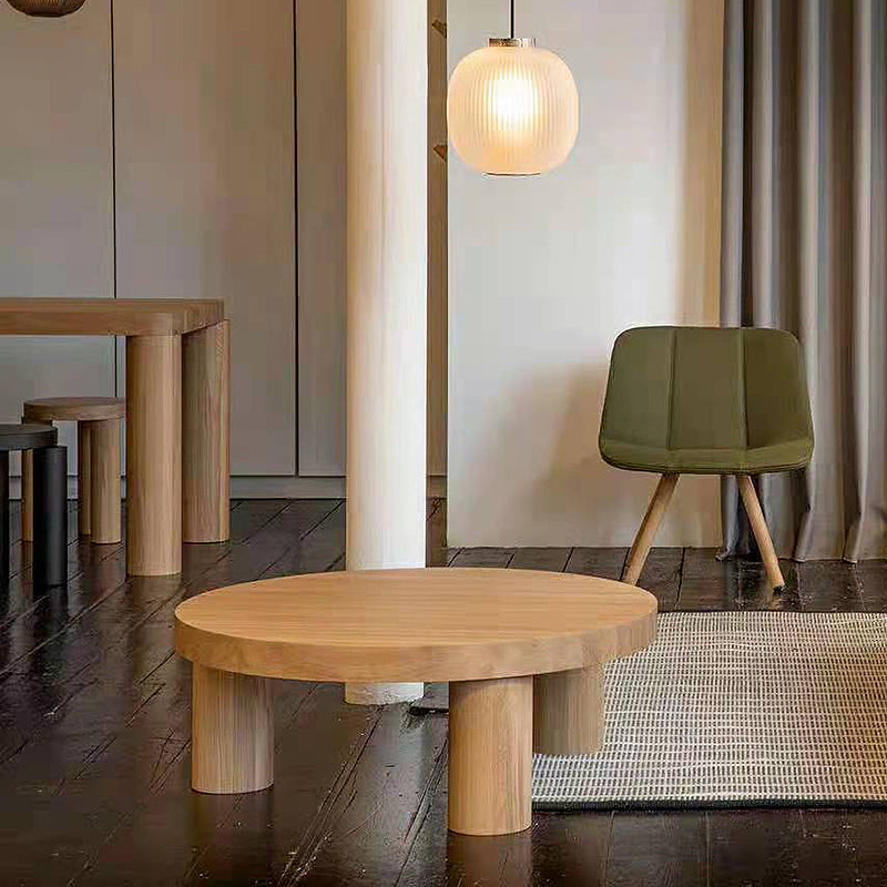 Scandinavian Wooden Round Coffee Cocktail Table 3 Legs Coffee Table 35.5"L x 35.5"W x 14"H Natural Clearhalo 'Coffee & Accent Tables' 'Coffee Tables' 'coffee_tables' 'furn' 'furn_coffee_tables' 'Furniture' 'Living Room Furniture' 5219212