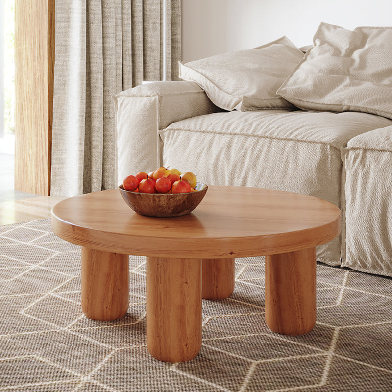Dia 23.6"/27.6"/31.5" Wooden Cocktail Table, Scandinavian 4 Legs Round Coffee Table 28"L x 28"W x 16"H Brown Clearhalo 'Coffee & Accent Tables' 'Coffee Tables' 'coffee_tables' 'furn' 'furn_coffee_tables' 'Furniture' 'Living Room Furniture' 5219229