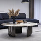 Modern Style Round Coffee Table with Iron Craft Black Base and Rock Slab White Top 47"L x 47"W x 16"H Matte White Clearhalo 'Coffee & Accent Tables' 'Coffee Tables' 'coffee_tables' 'furn' 'furn_coffee_tables' 'Furniture' 'Living Room Furniture' 5219274