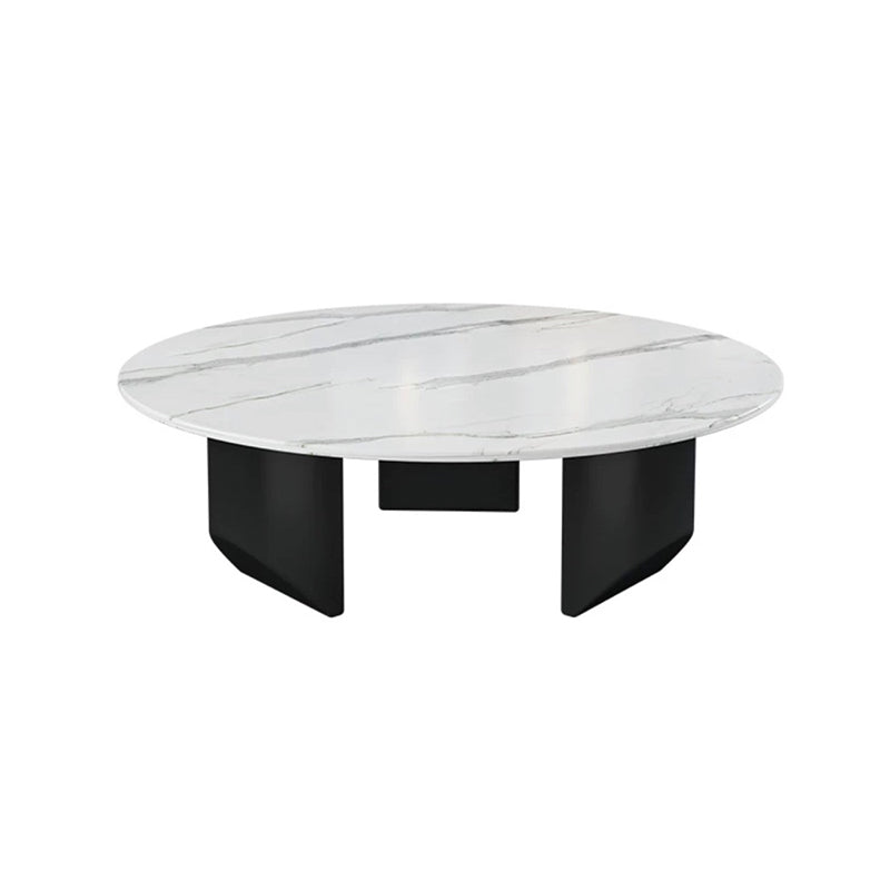 Modern Style Round Coffee Table with Iron Craft Black Base and Rock Slab White Top White Clearhalo 'Coffee & Accent Tables' 'Coffee Tables' 'coffee_tables' 'furn' 'furn_coffee_tables' 'Furniture' 'Living Room Furniture' 5219280