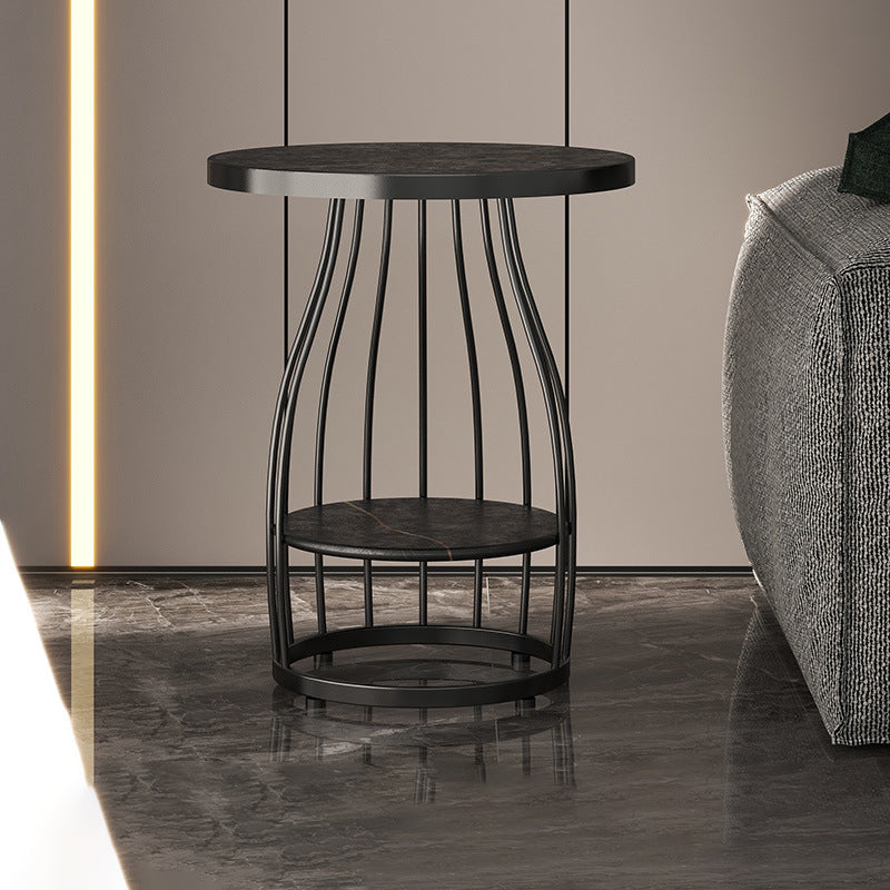 Marble Top End Table Metal Frame Sofa Side End Table with Shelf for Living Room Black Stone Black Clearhalo 'Coffee & Accent Tables' 'End & Side Tables' 'end_side_tables' 'furn' 'furn_end_side_tables' 'Furniture' 'Living Room Furniture' 5219380