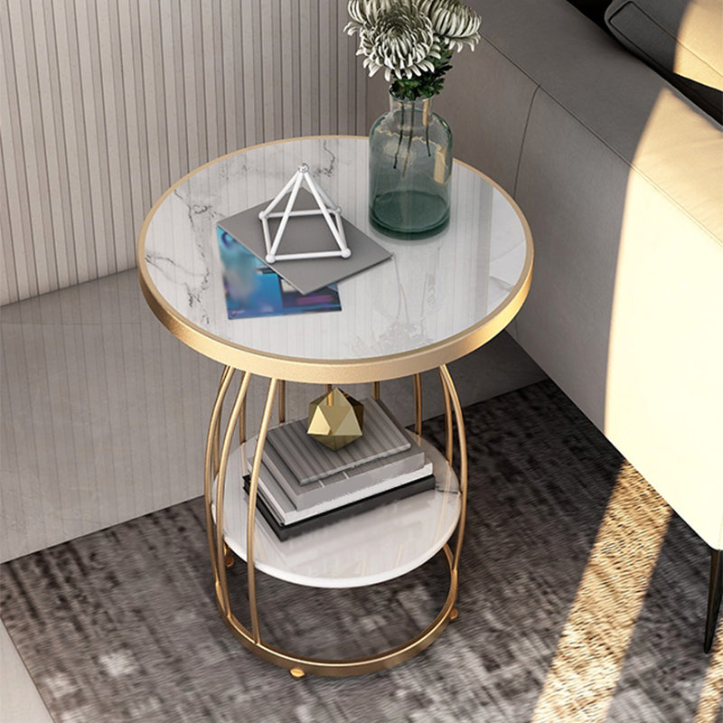 Marble Top End Table Metal Frame Sofa Side End Table with Shelf for Living Room Clearhalo 'Coffee & Accent Tables' 'End & Side Tables' 'end_side_tables' 'furn' 'furn_end_side_tables' 'Furniture' 'Living Room Furniture' 5219383