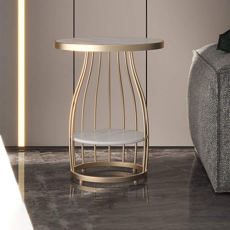 Marble Top End Table Metal Frame Sofa Side End Table with Shelf for Living Room Gold Stone White Clearhalo 'Coffee & Accent Tables' 'End & Side Tables' 'end_side_tables' 'furn' 'furn_end_side_tables' 'Furniture' 'Living Room Furniture' 5219389