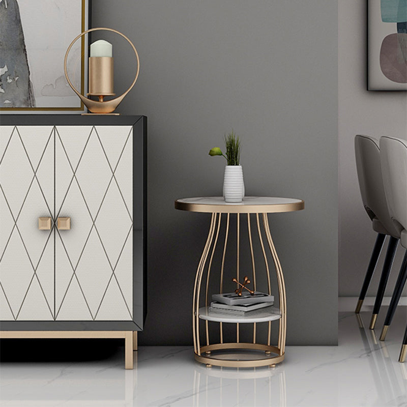 Marble Top End Table Metal Frame Sofa Side End Table with Shelf for Living Room Clearhalo 'Coffee & Accent Tables' 'End & Side Tables' 'end_side_tables' 'furn' 'furn_end_side_tables' 'Furniture' 'Living Room Furniture' 5219396