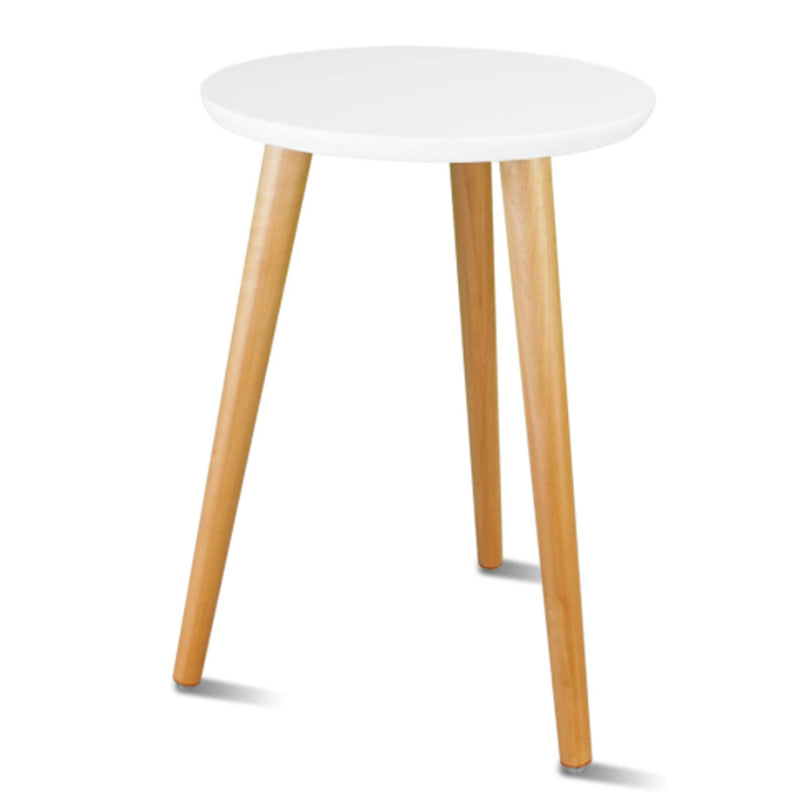 Round Wood Top End Table Contemporary Tripod Sofa Side End Table in Natural/White