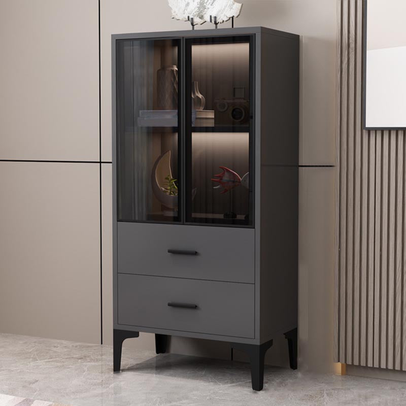 Glam Style Server Engineered Wood Sideboard with Door for Home Use 24"L x 12"W x 47"H Black Clearhalo 'buffet_sideboard' 'Buffets & Sideboards' 'furn' 'furn_buffet_sideboard' 'Furniture' 'Kitchen & Dining Furniture' 5219691