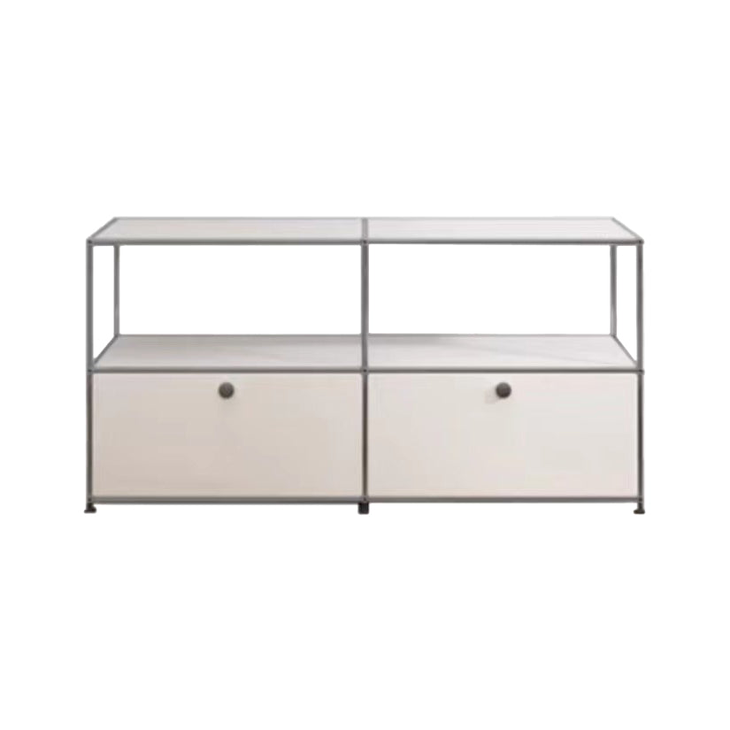 Contemporary Sideboard Stainless Steel Dining Sideboard with Locking Cabinet 60"L x 16"W x 30"H Off-White Clearhalo 'buffet_sideboard' 'Buffets & Sideboards' 'furn' 'furn_buffet_sideboard' 'Furniture' 'Kitchen & Dining Furniture' 5219744