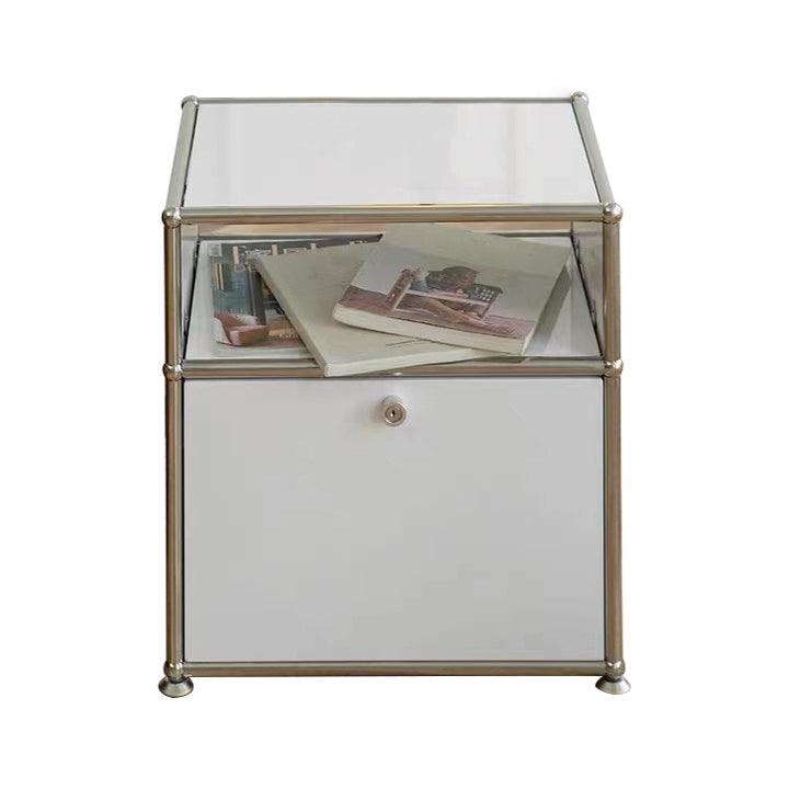 Contemporary Sideboard Stainless Steel Dining Sideboard with Locking Cabinet 20"L x 14"W x 20"H White Clearhalo 'buffet_sideboard' 'Buffets & Sideboards' 'furn' 'furn_buffet_sideboard' 'Furniture' 'Kitchen & Dining Furniture' 5219752