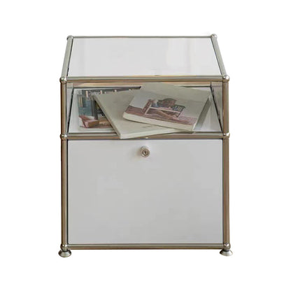Contemporary Sideboard Stainless Steel Dining Sideboard with Locking Cabinet 20"L x 14"W x 20"H White Clearhalo 'buffet_sideboard' 'Buffets & Sideboards' 'furn' 'furn_buffet_sideboard' 'Furniture' 'Kitchen & Dining Furniture' 5219752