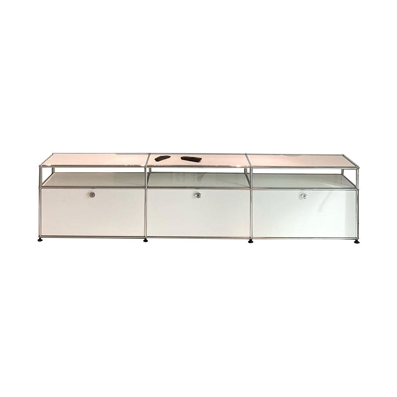 Contemporary Sideboard Stainless Steel Dining Sideboard with Locking Cabinet 89"L x 15"W x 20"H White Clearhalo 'buffet_sideboard' 'Buffets & Sideboards' 'furn' 'furn_buffet_sideboard' 'Furniture' 'Kitchen & Dining Furniture' 5219755