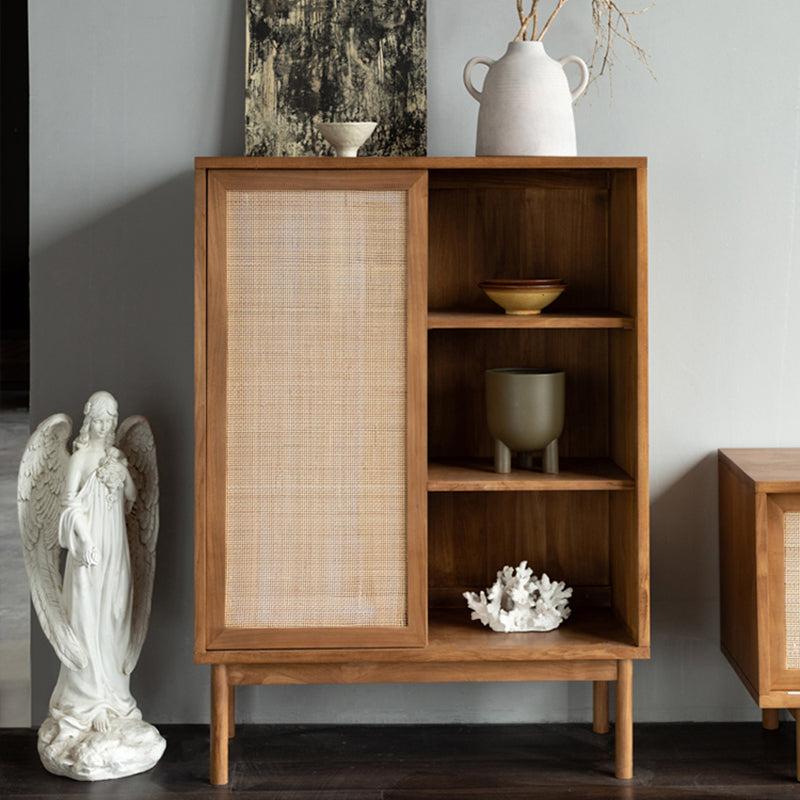 Moderno server da pranzo in legno massiccio marrone 3 cassetti 1 sideboard della porta rattan