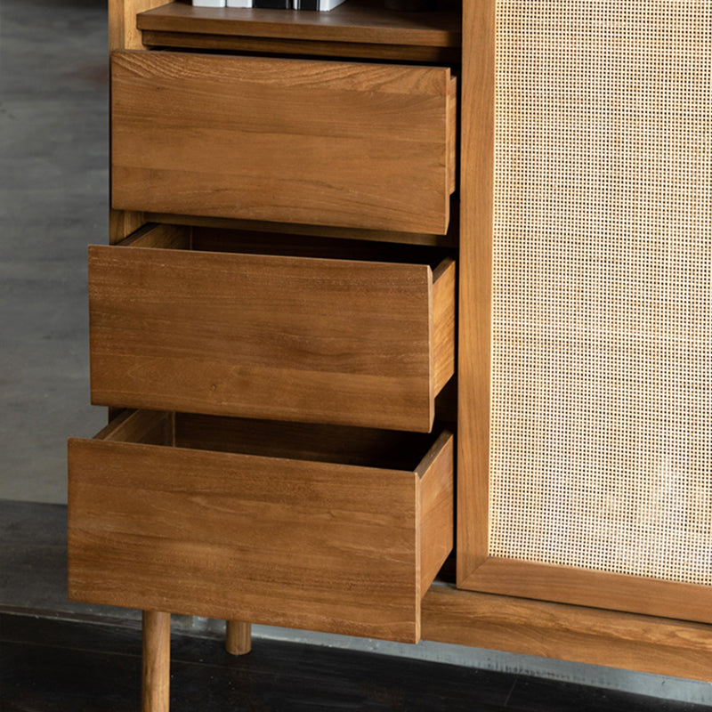 Moderno server da pranzo in legno massiccio marrone 3 cassetti 1 sideboard della porta rattan