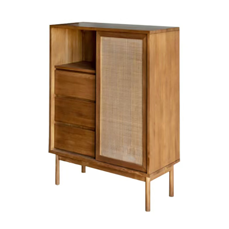Moderno server da pranzo in legno massiccio marrone 3 cassetti 1 sideboard della porta rattan