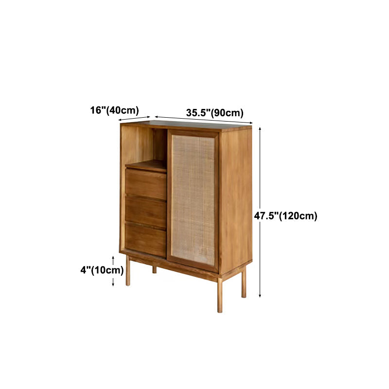 Moderno server da pranzo in legno massiccio marrone 3 cassetti 1 sideboard della porta rattan