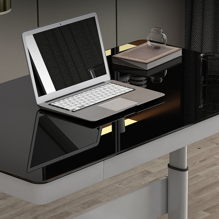 Zeitgenössischer Stand Desk Converter White Metal Trestle Base Desk für Büro