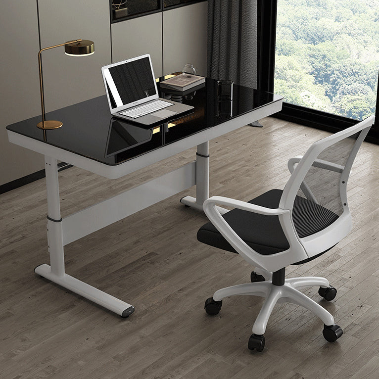 Zeitgenössischer Stand Desk Converter White Metal Trestle Base Desk für Büro